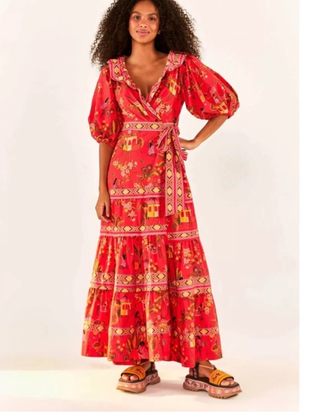 FARM Rio Secret Garden Puff Sleeve wrap
Maxi Dress size XS NWT